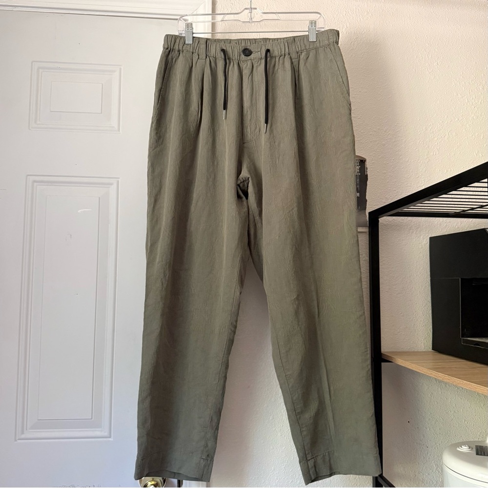 DRIFTER LOS ANGELES Olive green cotton tapered wide‎ leg pull on cropped pants